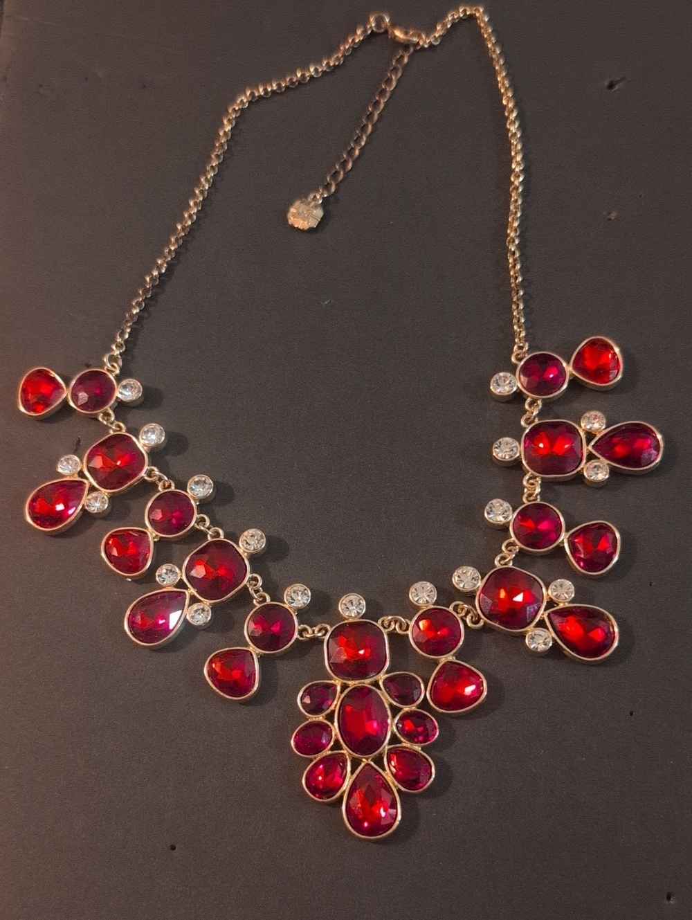 VTG Monet Gold-Tone Red Gem Statement Necklace